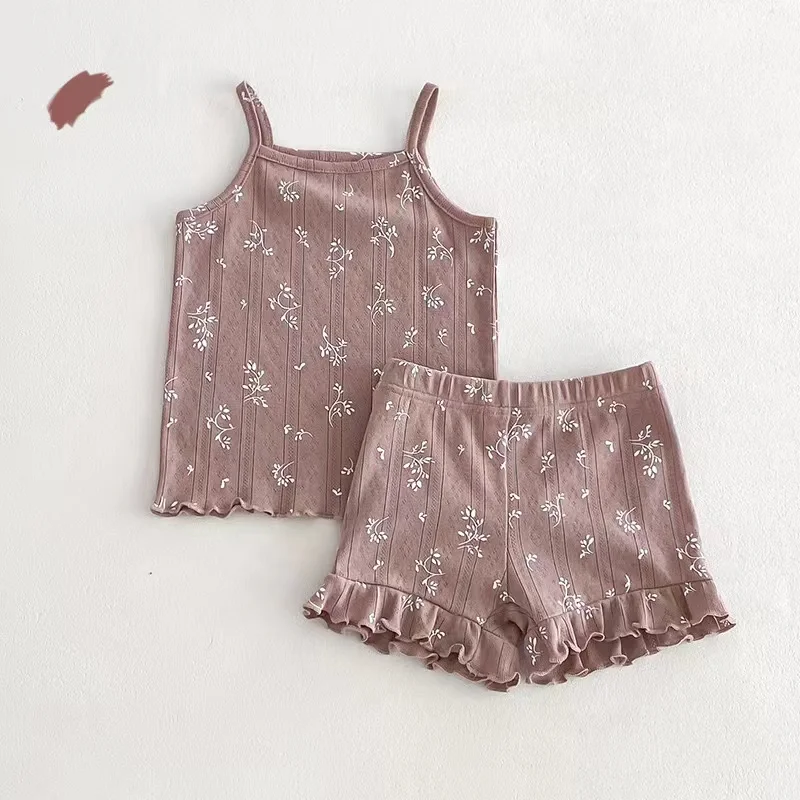 2024 New Summer Girls Printed Suspenders Pajama Set