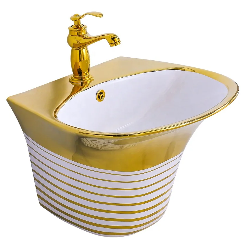 Foshan Factory Electroplate Gold Wall hung Bathroom Sink For Bathroom With Single Hole