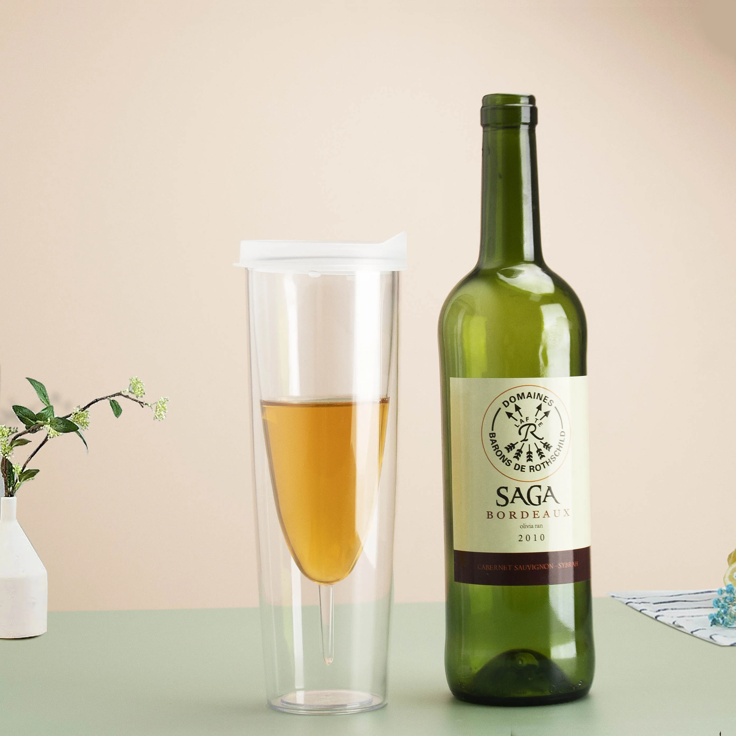 Double Wall  Acrylic Wine  Cup Tumbler Insulated Champagne Glasses 10 oz 14 oz with lid