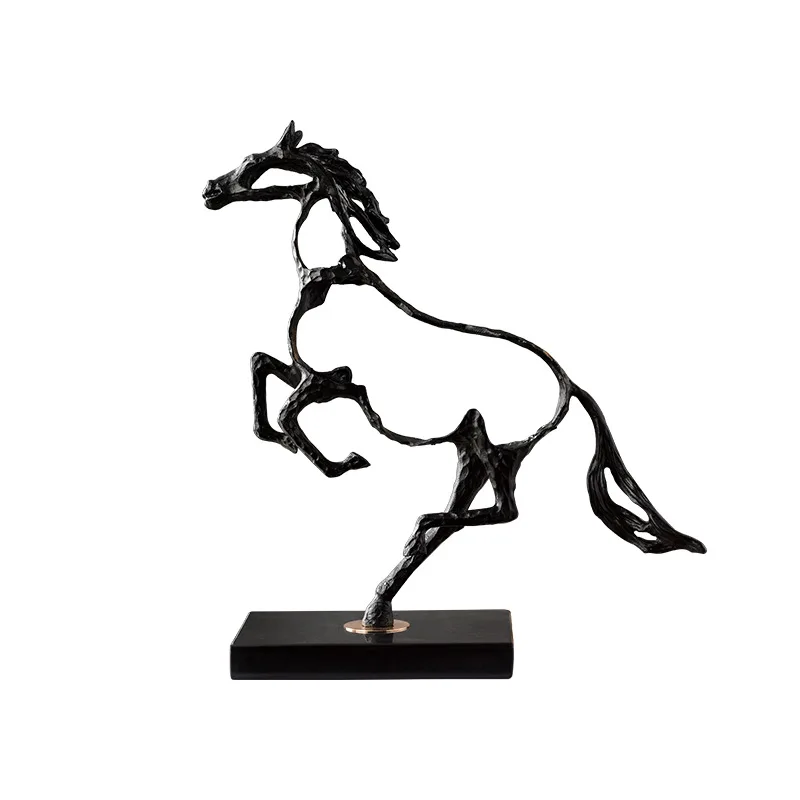 Abstract art gallery metal decor crafts ornaments black iron hollow carved horse sculpture for office study room furnishings