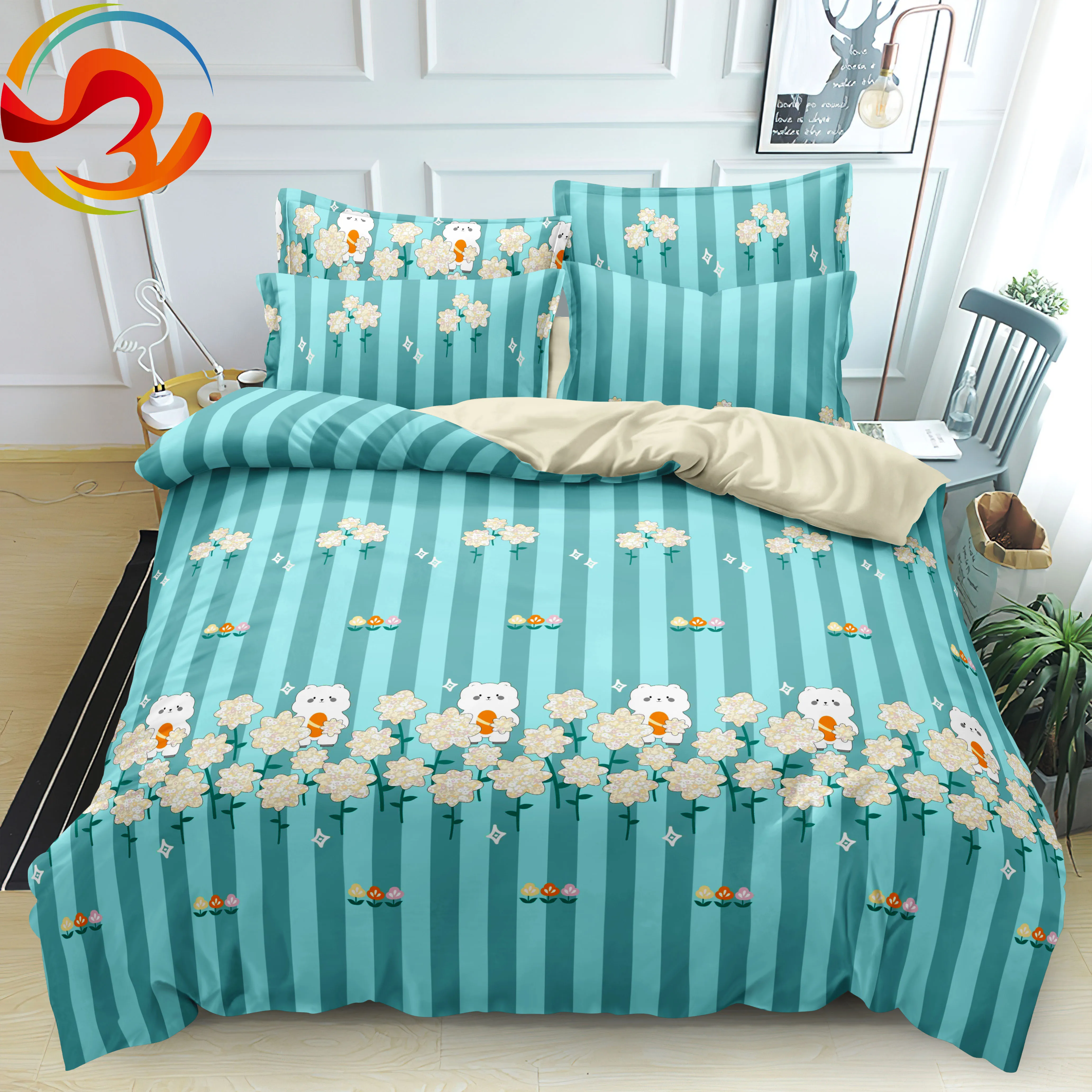 Home textile wholesale double single juego de sabanas 4pcs 100% Polyester Microfiber Fabric bedsheet bedding set