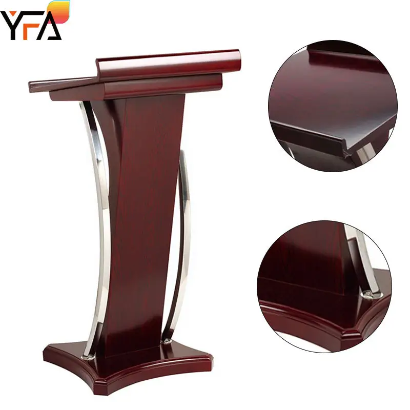 Black Conference Podium Stand With Microphone Rostrum Speech Desk Lecture Table Stainless Steel Podium Stand