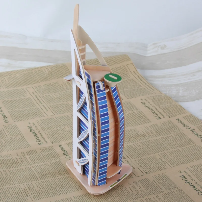 Children DIY 3D Wooden Puzzle Architecture Hand assembled Building Model wooden Toys