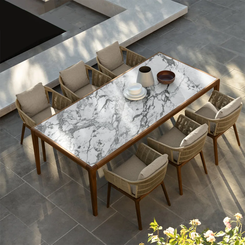 European outdoor patio table and chair aluminium frame garden set furniture outdoor rope chair set for hotel villa