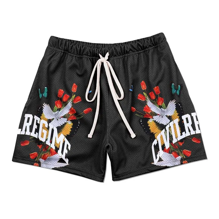 New Custom Logo Men Double Layer Gym Mesh Graphic Sweat Gym Mesh Fashion Sublimation Powerlifting Shorts