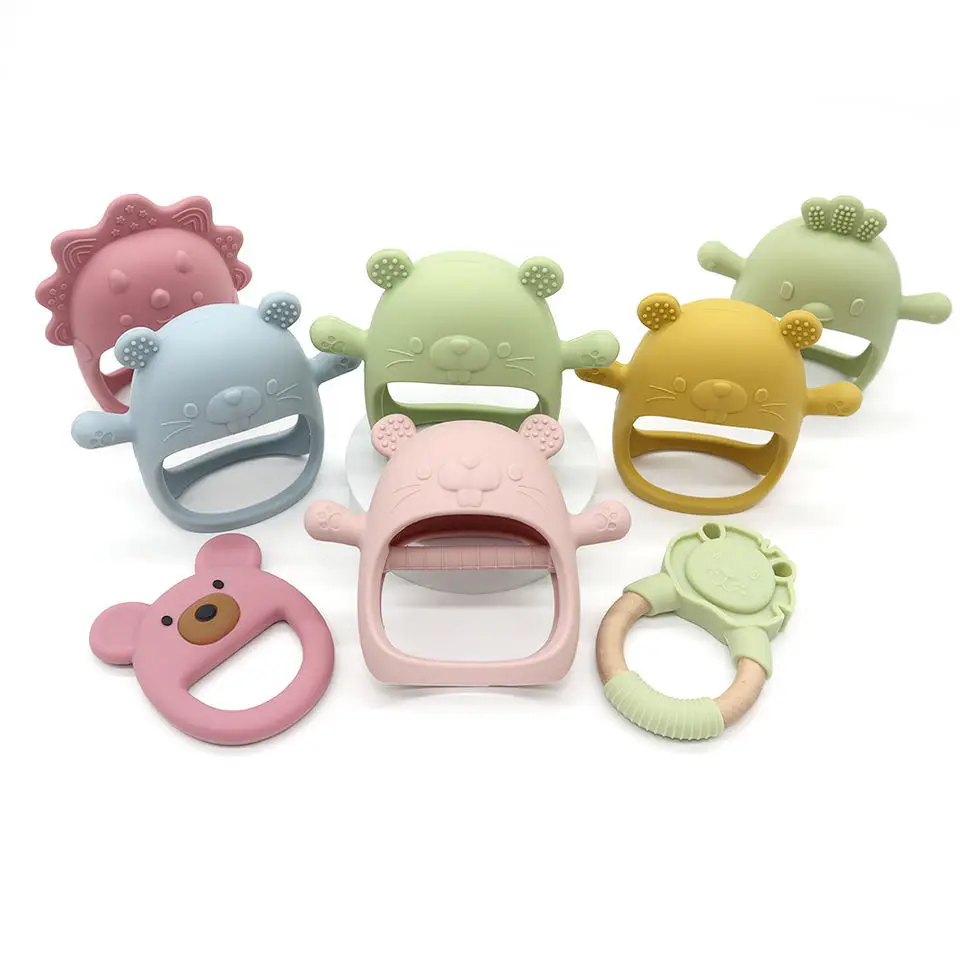 Bear Baby Teething Toy Silicone Teether Gloves for Sucking Needs and Prevent Finger Sucking Massages Gums