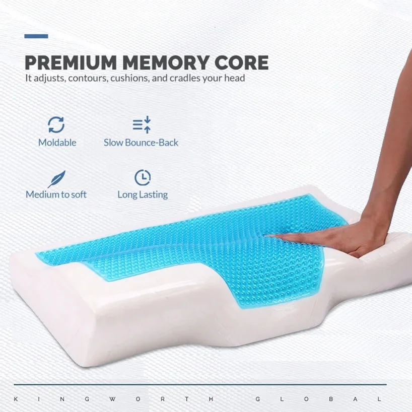 Kingworth High Quality Sleeping Gel Infused Memory Foam Ergonomic Cooling pillow Cool Orthopedic Neck Pillow With Gel