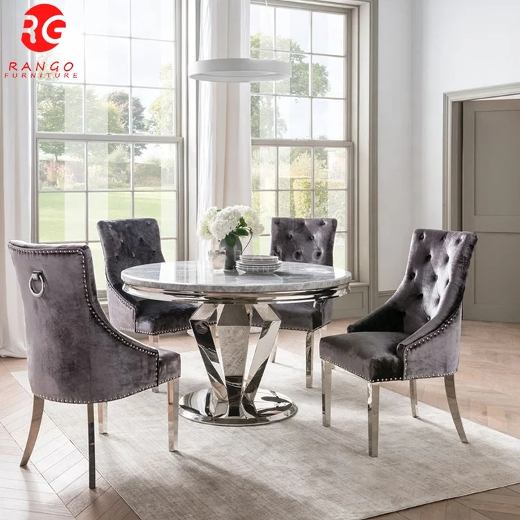 Luxury Light Grey dining table dining room sets dining table set marble top dinning table set uk style with 6 chairs