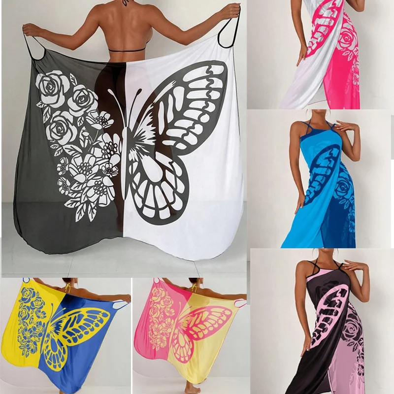 King Mcgreen star New arrival Women Cloak Various Wearing Methods Butterfly Colorful Printing Bikini Wrap Cover Ups For Swimwear