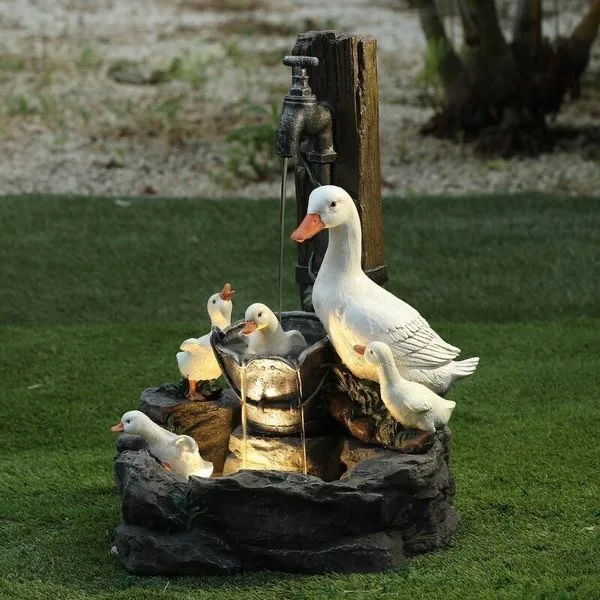 resin duck family water fountatin indoor outdoor garden animal statue water fountain