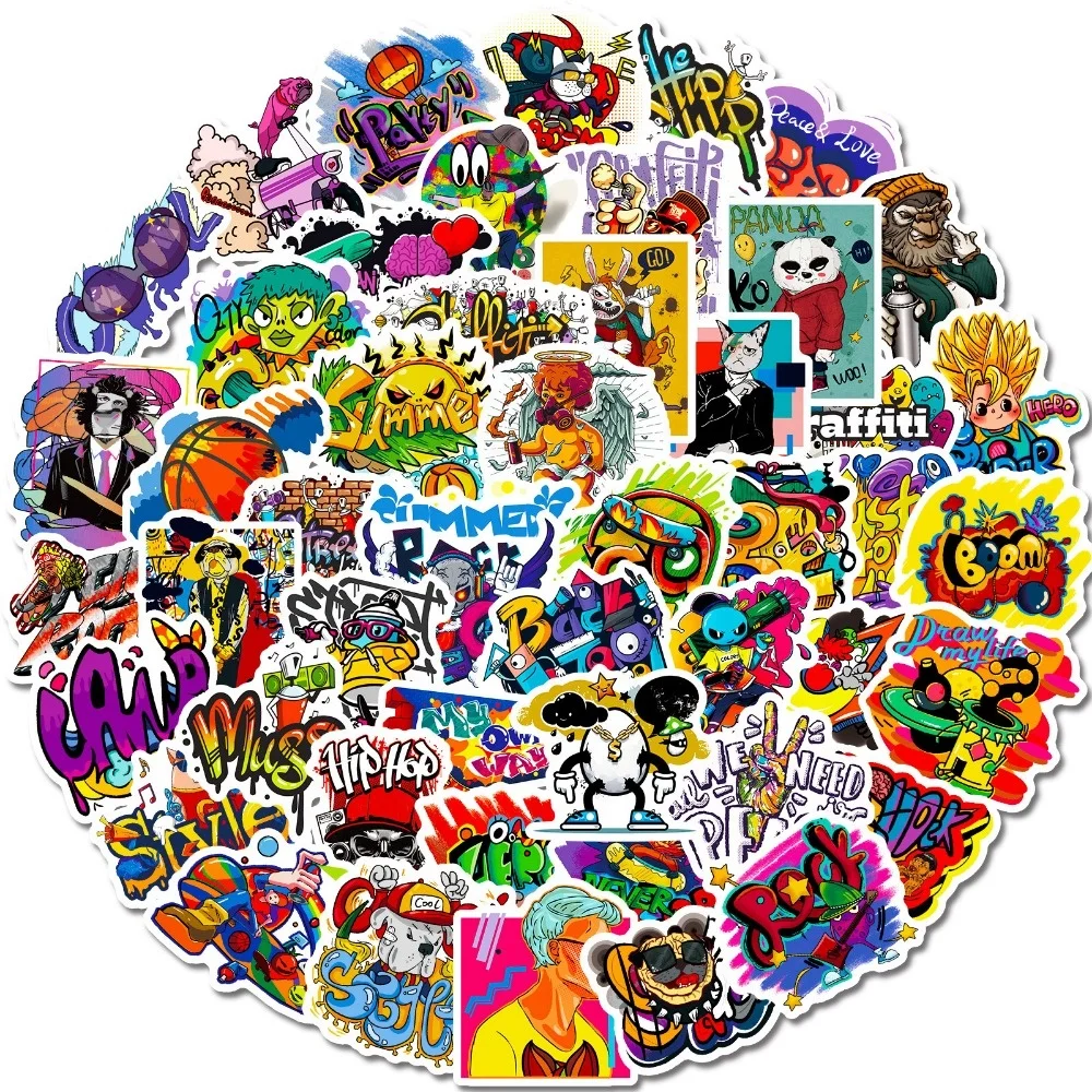 50pcs Cool Graffiti Stickers New Hip Hop Psychedelic Stickers Notebook Phone Case Bicycle Decoration Stickers  Favors & Decor