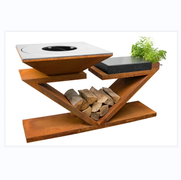 Large Wood Fired Barbecue Charcoal BBQ Grill Corten steel Fire Pit grill