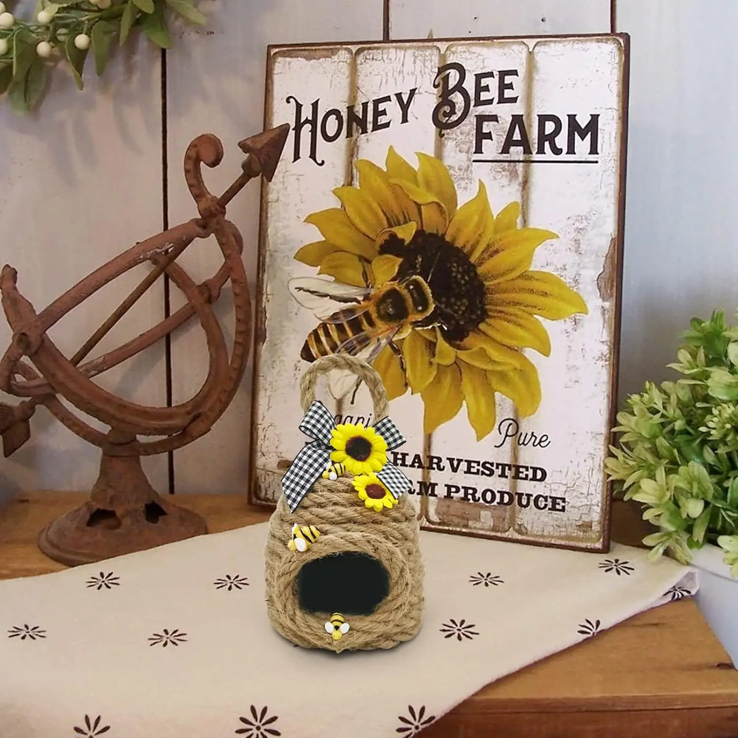 Mini Beehive Farmhouse Bee Tiered Tray Decor Spring Summer Shelf Sitter Coffee Bar Kitchen Table decor