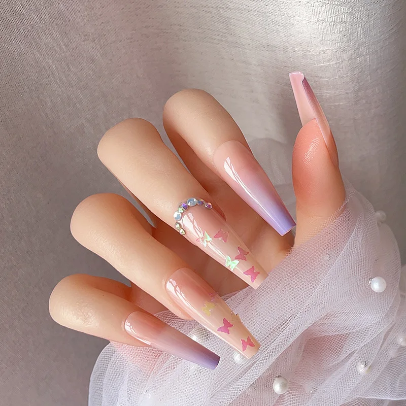 Aokitec French Tip Clear Bling Luxury Box Of Long Press On Nails Colorful Set Vendor 2021