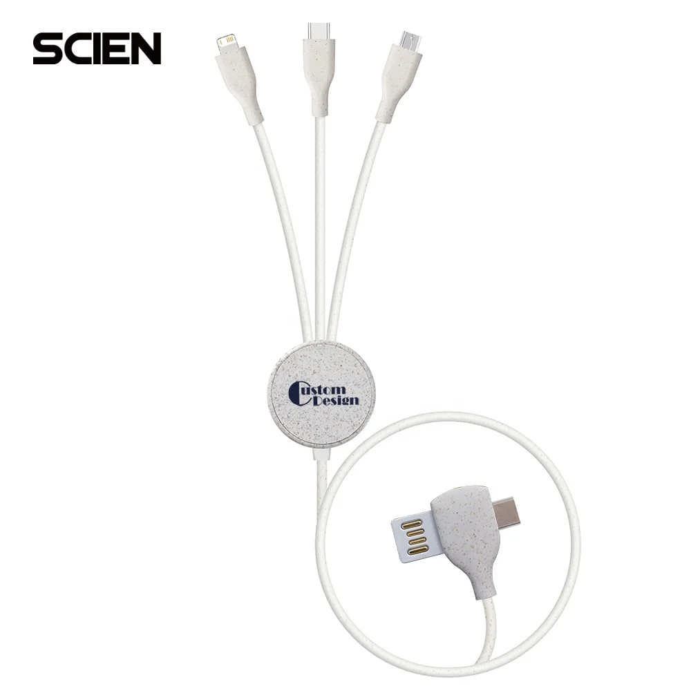 2022 wholesale eco friendly wheat straw material mobile phone multi charger USB charging cable