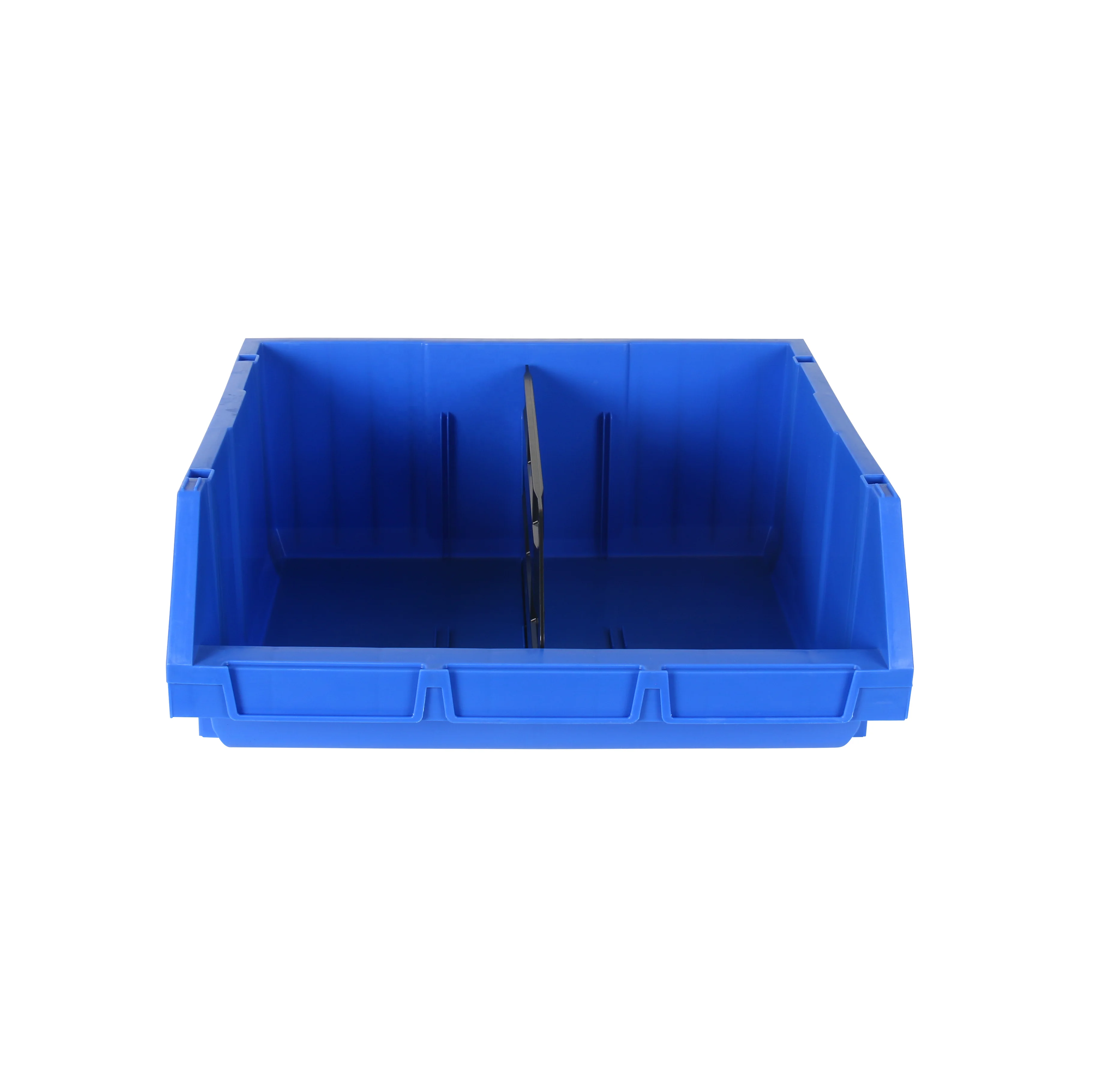 Large capacity plastic stack storage bin with dividers