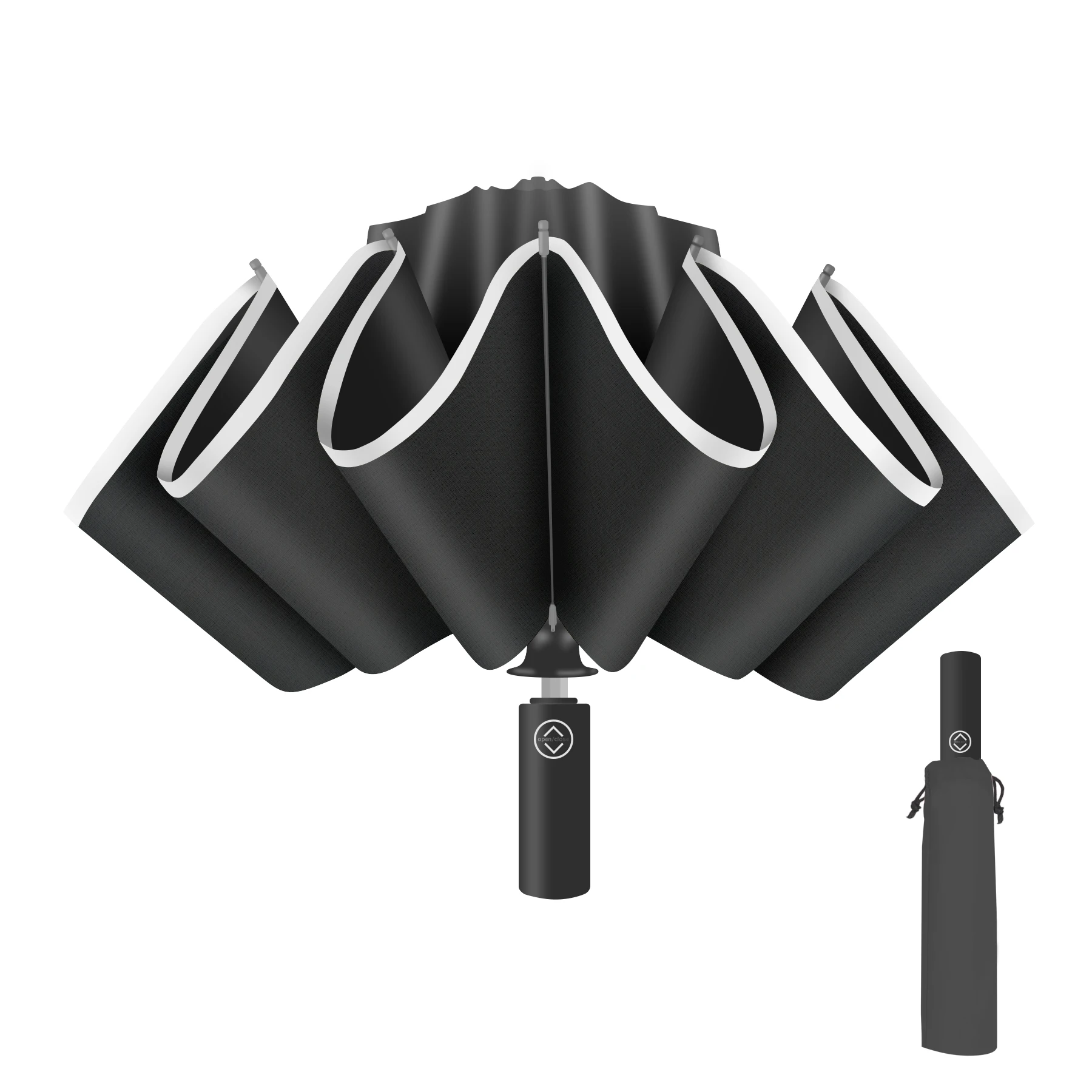 Three Folding Button Innovative Solar Umbrella With Reflective Strip To Automatic Led Light Reverse Rain Umbrella