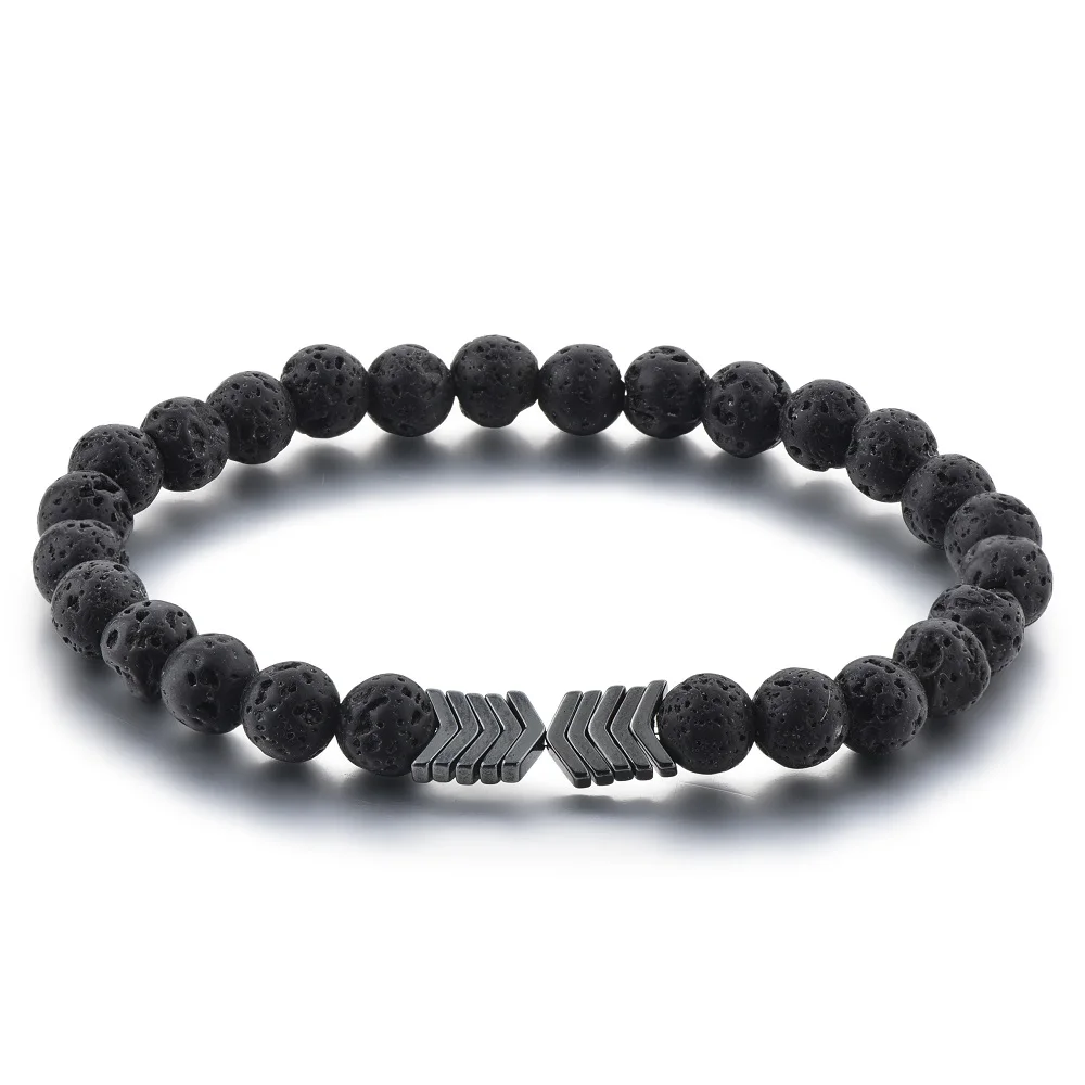 6mm Hematite Stone Arrow Shape Bracelet Hot Sale Couple Volcanic Stone Lava Bracelet