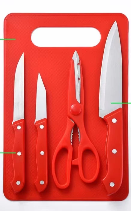 Stainless steel fruit knife five-piece portable knife with chopping board outdoor picnic knife gift set portable office travel