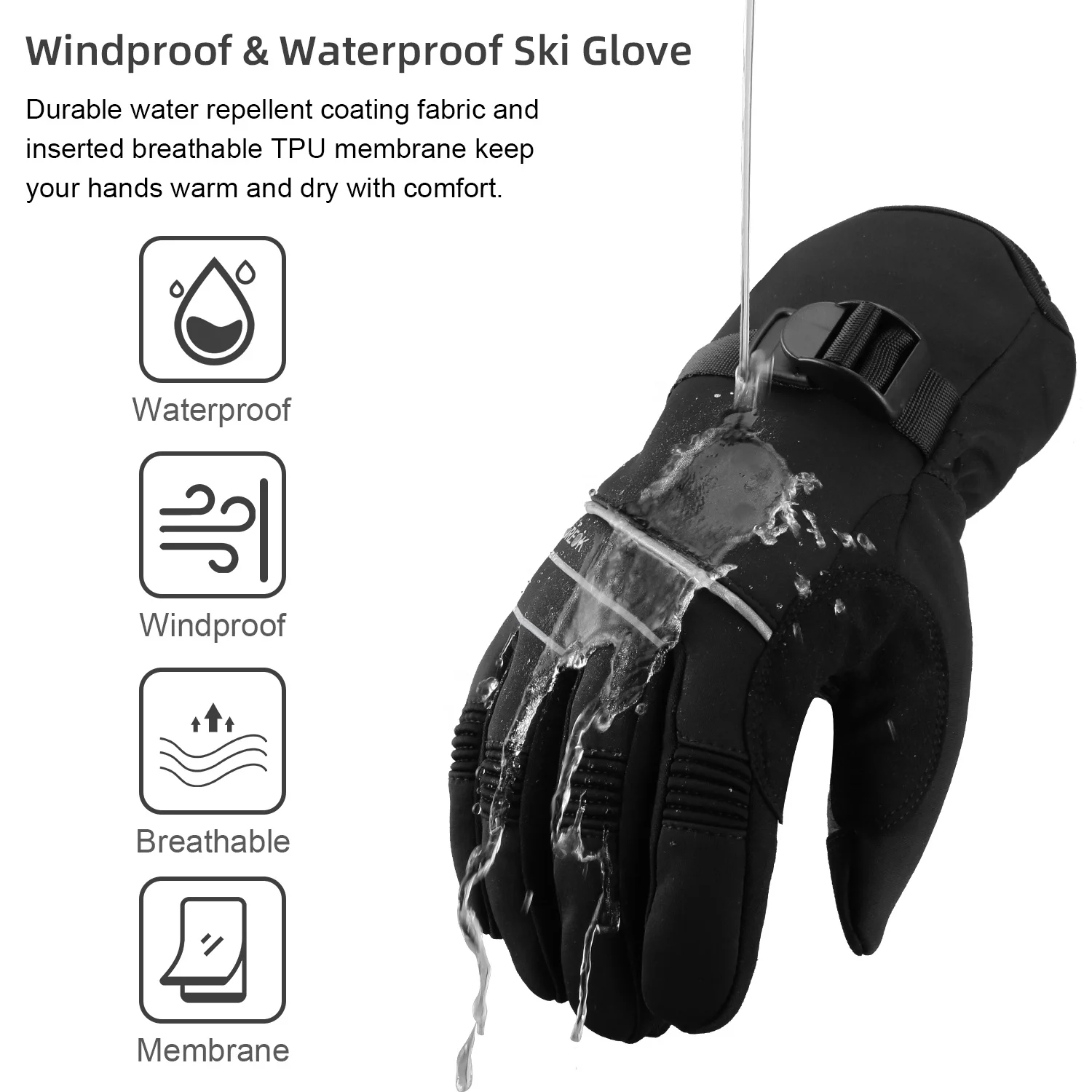 Waterproof Winter Gloves 3M Thinsulate Thermal GlovesTouchscreen Windproof Warm Non-slip Wrist Buckle Snowboard Ski Gloves Men