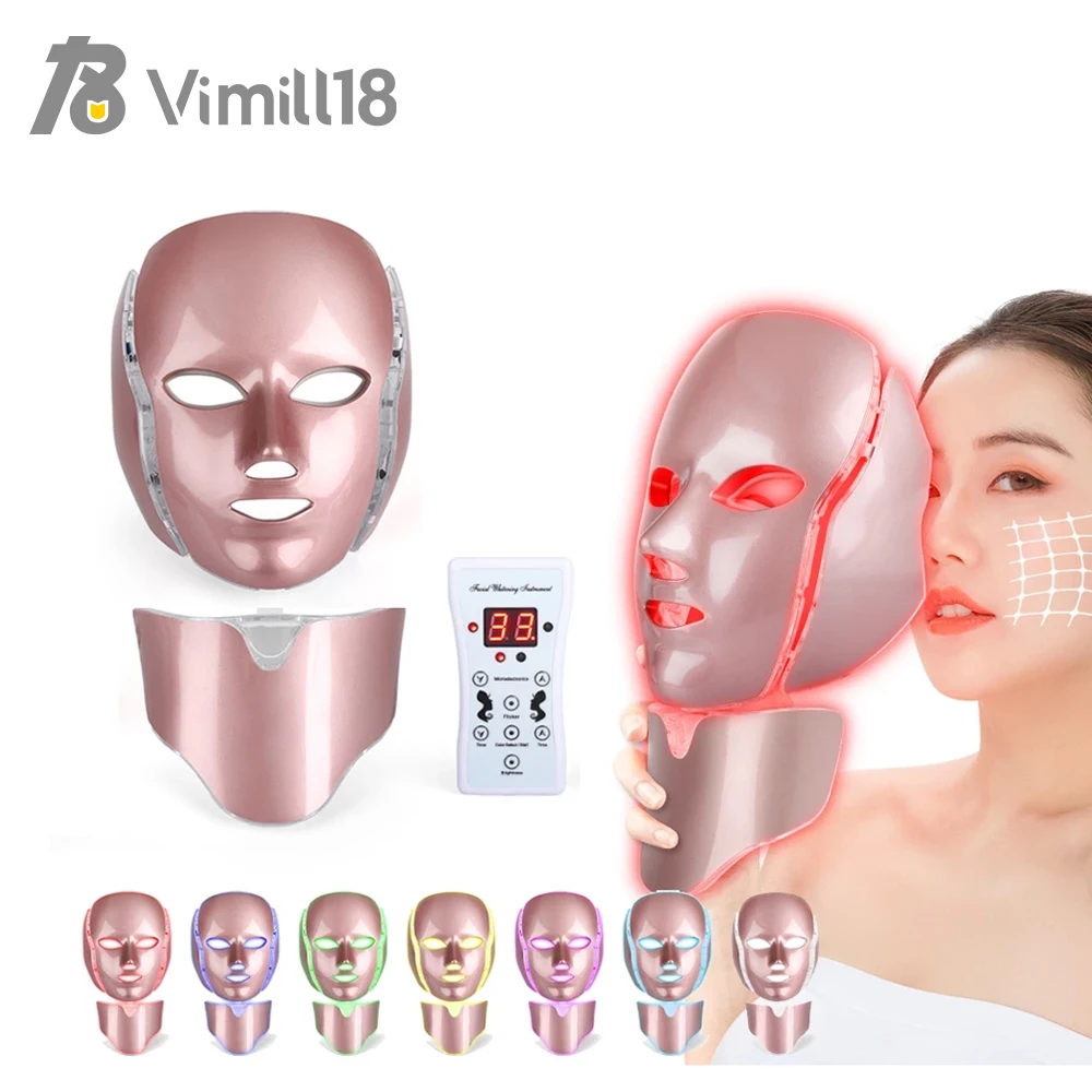 Face care Skin Rejuvenation 7 Color Facial Neck with EMS Microelectronics LED Photon therapy Mask