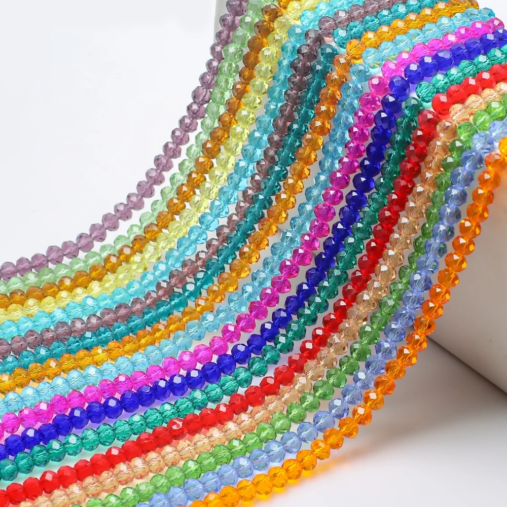 Faceted Rondelle Glass Beads For Jewelry Making 2/3/4mm Oval Crystal Beads Charms Pendant Necklace DIY Accessories 5strands/lot