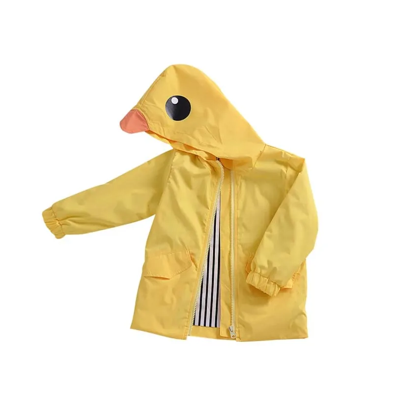 Baby Boy Girl Duck Rain Jacket Cute Cartoon Yellow Raincoat Hoodie Kids Zipper Coat Fall Winter Outwear School Outfits Rainwear