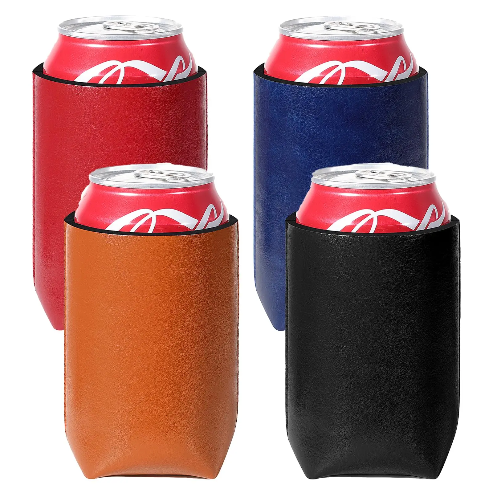 Custom logo 12 14 16 oz pu leather stubby holder beer bottle beverage can cooler drink sleeve coozies for cans