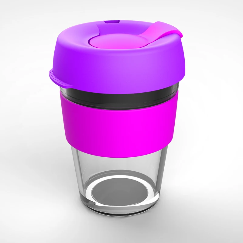 Popular Coffee Cup Products Reusable Glass Travel Mug Leakproof Silicone Sleeve Borosiligate Glass Coffee Cup