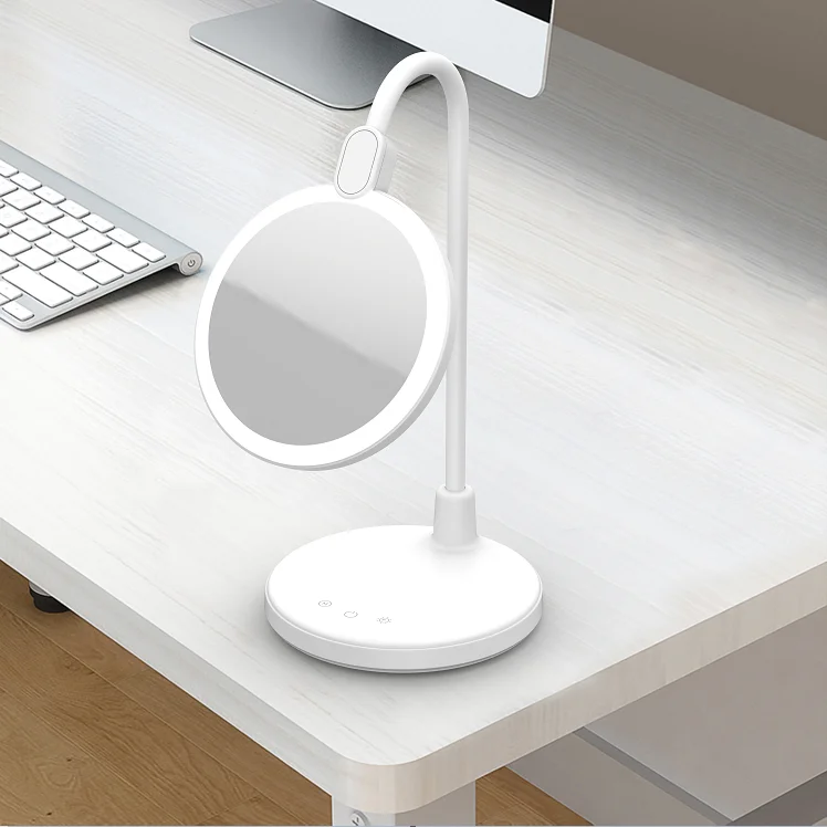 Multi-functional LED desk lamp with mirror light,  rechargeable flexible 3 Modes light reading lamp with make up mirror lamp