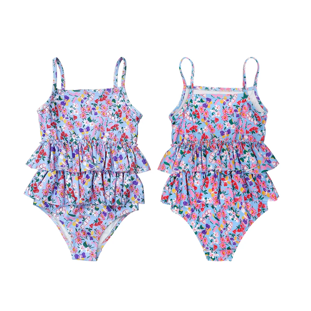 Custom Print Logo UPF 50+ Baby Girls Swimsuit Children One Piece Floral UV Toddler Baby Swimwear Beachwear Kids Manufacturer