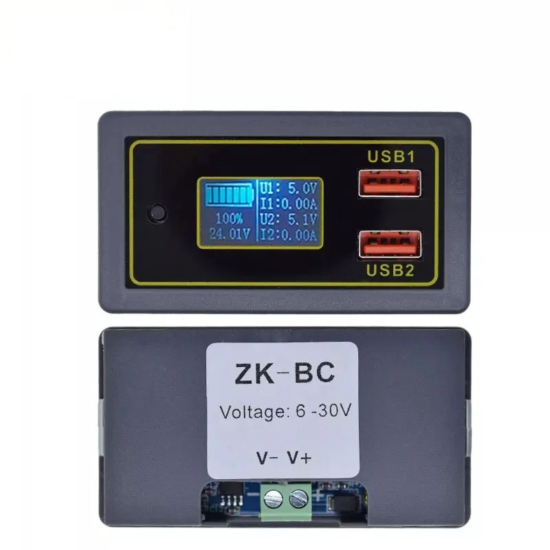 ZK-BC 4.5-32v 12v 24v Lead-acid lithium battery Voltmeter ammeter 18650 capacity tester battery monitor USB quick charger QC3.0
