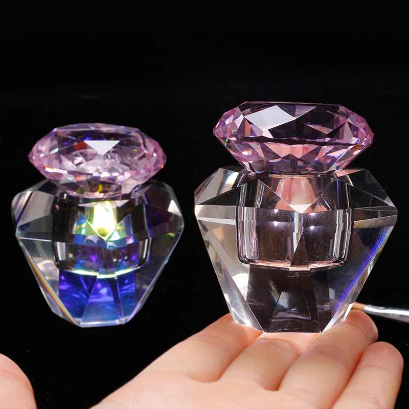 Diamond Crystal Glass Nail Cup Acrylic Powder Liquid Dappen Dish Pink Lid Glass Bowl Holder Pen Wash Manicure Tool Equipment