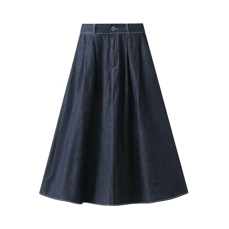 Long Denim Skirt Women Vintage High Waist Patchwork Pencil Long Jean Skirt Side Split Denim Skirt