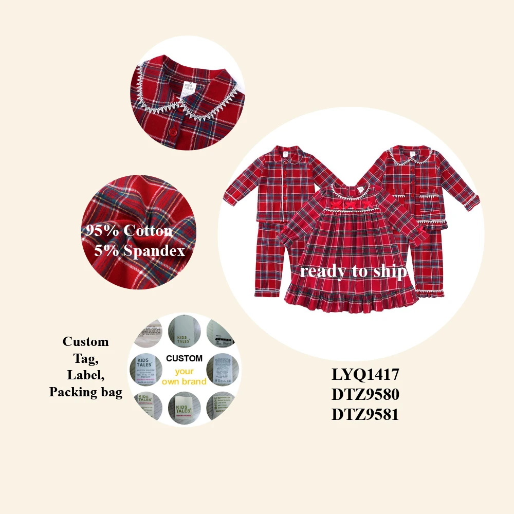 kids girls clothing sets button up red check boys christmas pajamas cotton children clothes wholesale pajamas set