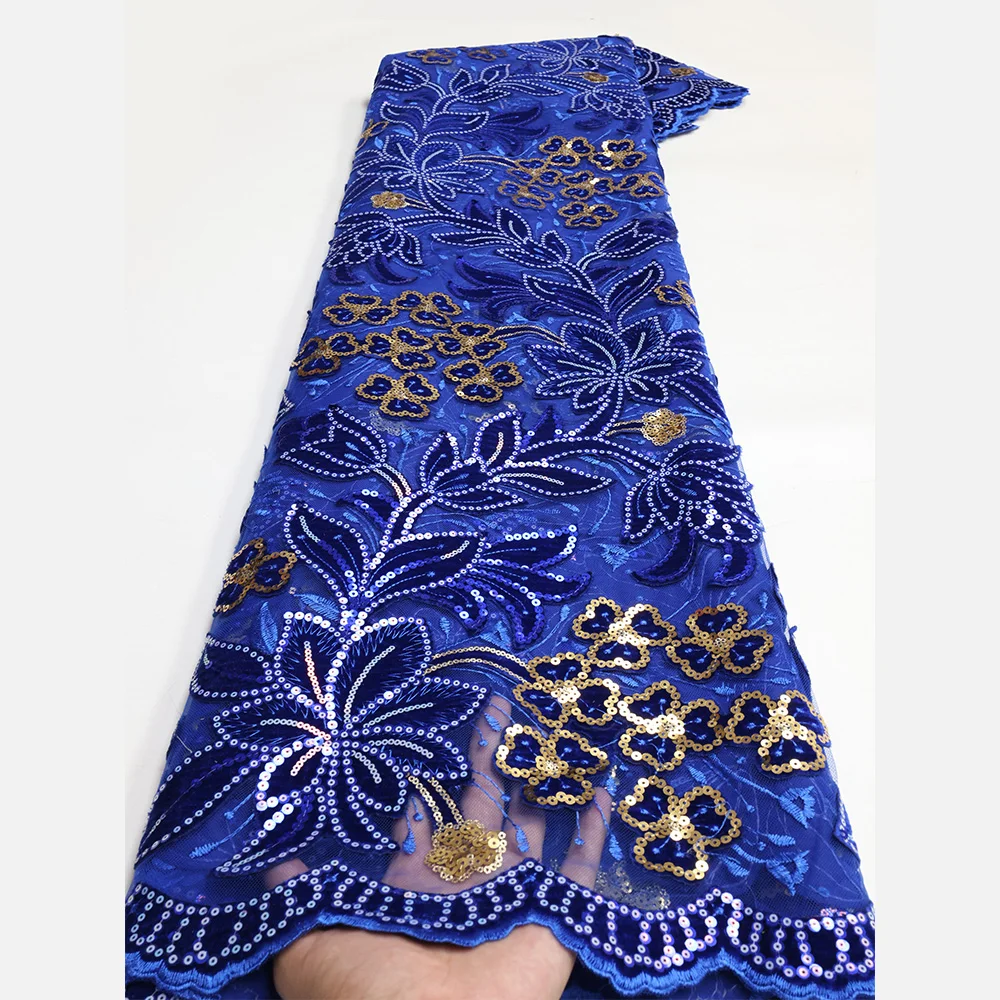 NI.AI Green and Gold Sequence Velvet Net Lace Nigerian Lace Material Embroidered Fabric for Women Dress