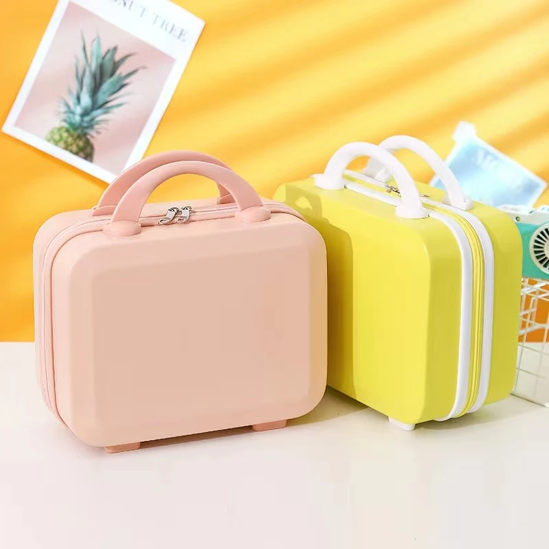 ALL PASS Wholesale Cute Pure Color Beauty Case Waterproof Small Hand Luggage Case Short Distance Trip 14 inches Mini Makeup Case