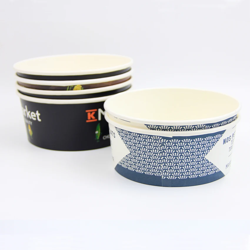 Disposable Custom Logo Printed Paper Salad Bowl With PET / PP Lid