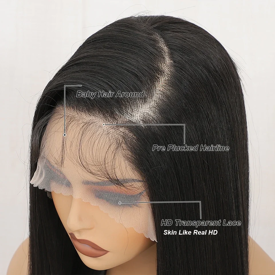 13X4 Lace Front Wig for Women Synthetic Natural Black Color Long Straight Prepluck Hairline Baby Hair Soft Hair Cosplay Daily
