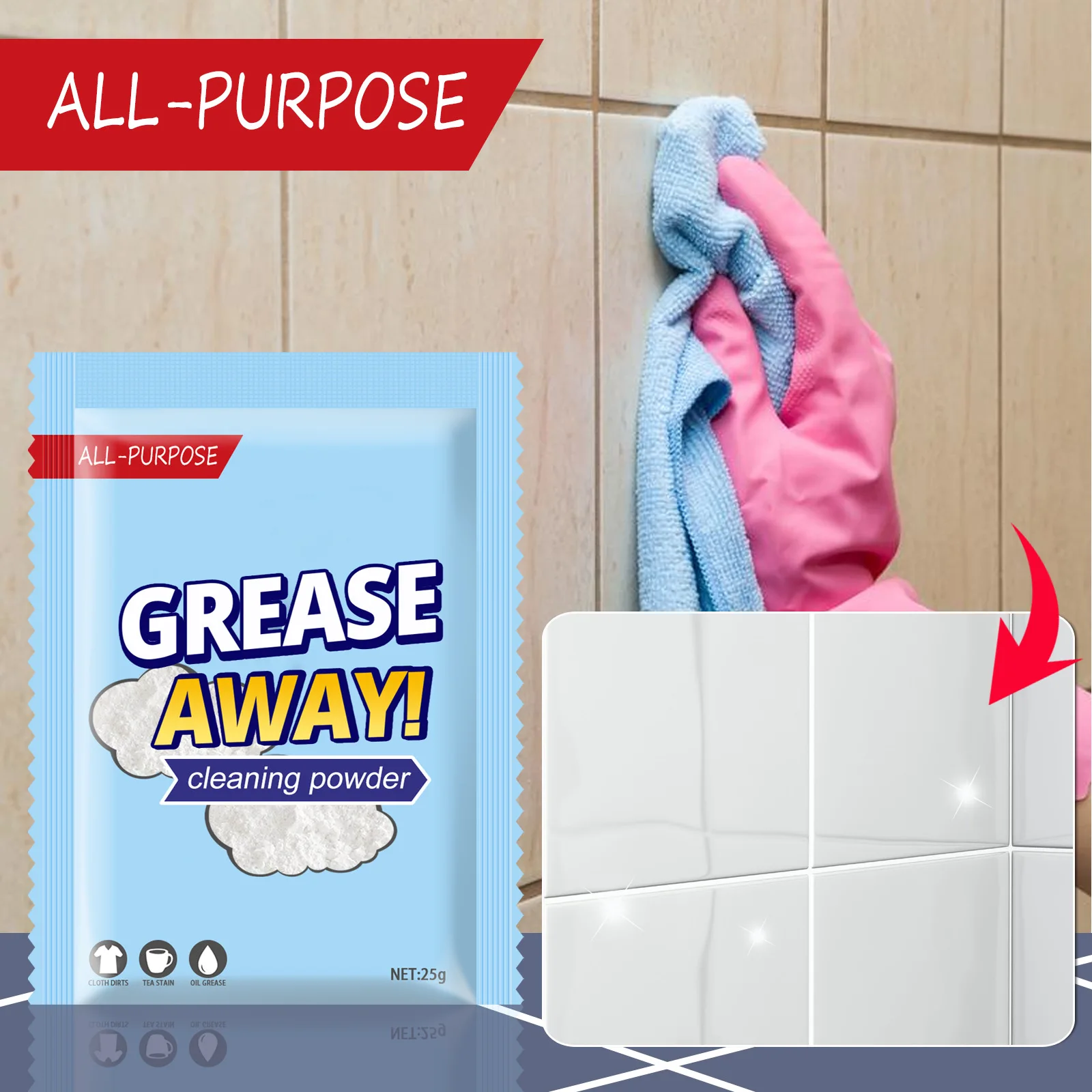 safe health Kitchen Decontamination Powder Clean Oil Stain Cleaning Powder Multipurpose Household Effective Grease Cleaner