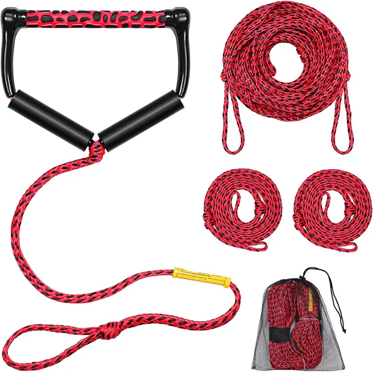 PP PE Hollow Braided Rope Factory Wholesale Water Ski Safety Wakeboard Rope With Eva Handle Floating Surfboard Rope