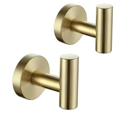 Brushed Gold Towel Hook SUS 304 Stainless Steel Clothes Hook for Bath Kitchen Garage Wall Mounted 2 Pack