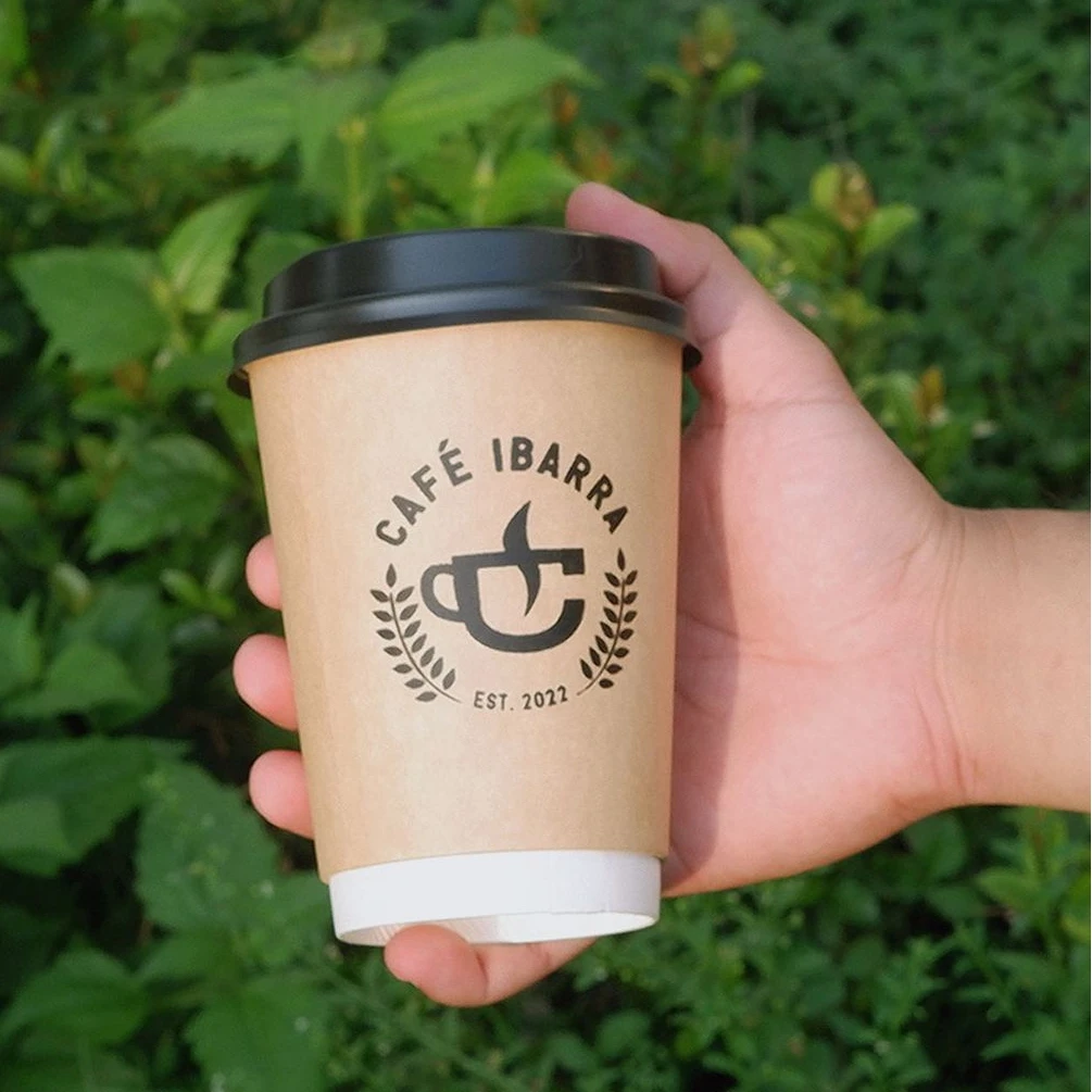 Custom Logo Food Grade Kraft 4 oz 8oz 10oz 12oz 16oz Recyclable Disposable Double Wall Hot Cafe Coffee Paper Cup With Lid