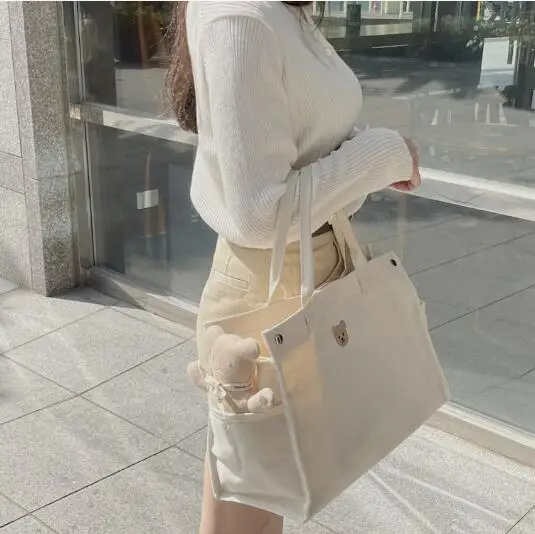 large capacity canvas Maternity handbag Cute Bear Embroidery Baby Stroller Diaper Storage Bag for Travel