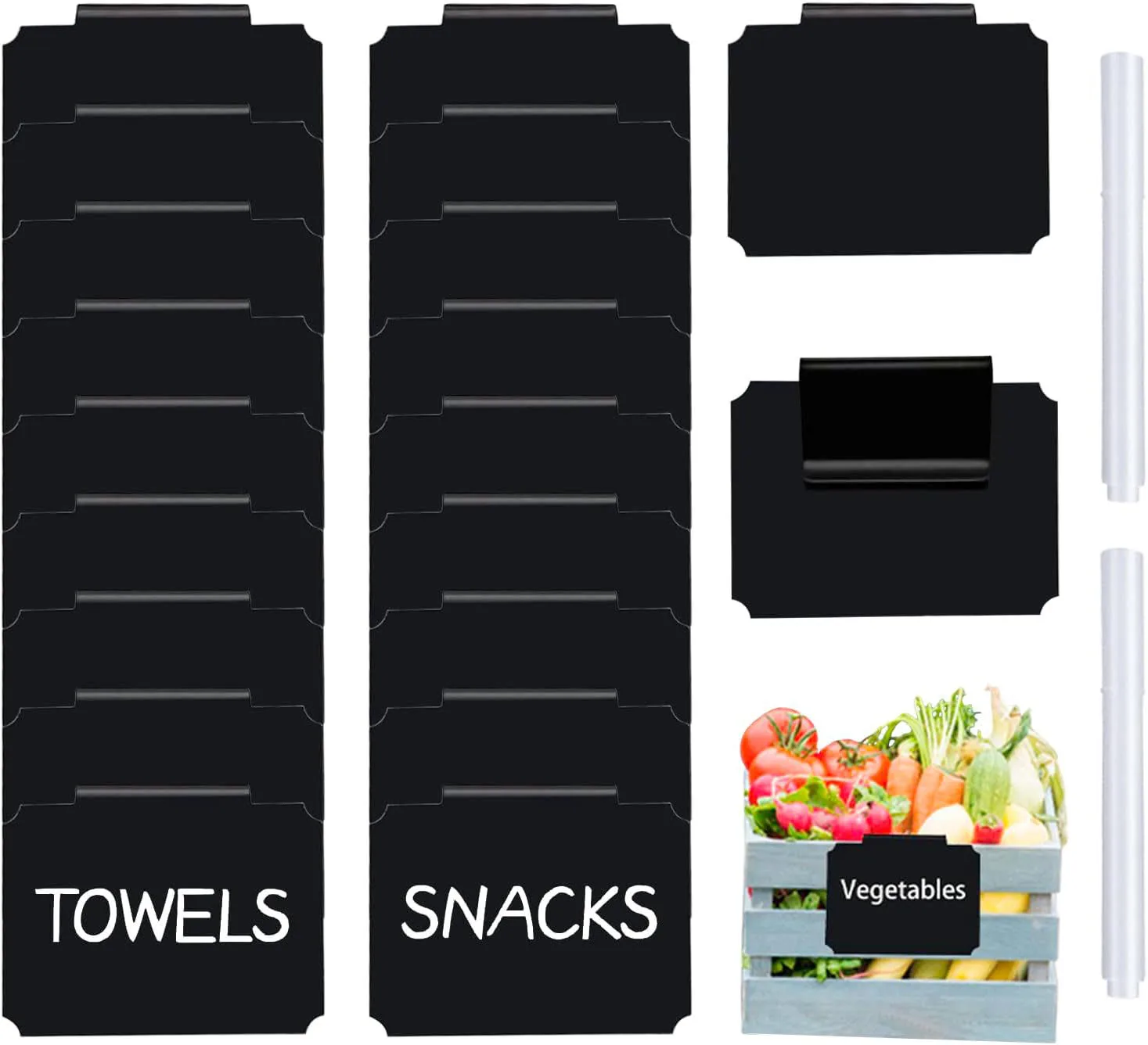 Removable Chalk Labels for Containers Kitchen Closet Baskets and Storage Basket Holders with 2 White Chalk Markers