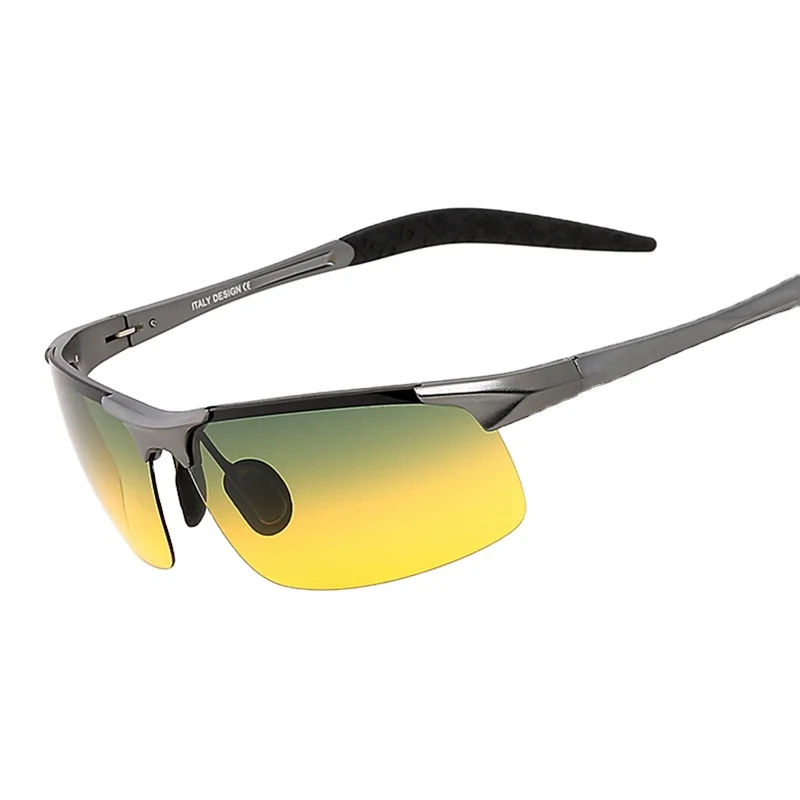 Мужские поляризованные солнцезащитные очки для вождения в дневное и ночное время суток антибликовые очки из алюминиево-магниевого сплава