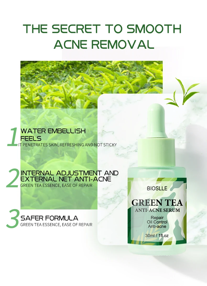 BIOSLLE Green Tea Oil Control Pore Shrink Face Serum Whitening Remove Dark Spots Improve Acne Blackheads Dry Skin Care Korean Co