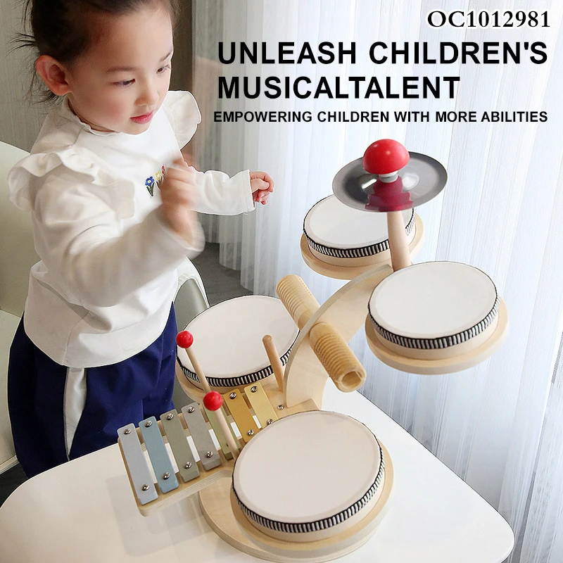 Wholesale baby early educational toys montessori hand drum percussion musical keyboard instrument wooden toy small drum kids