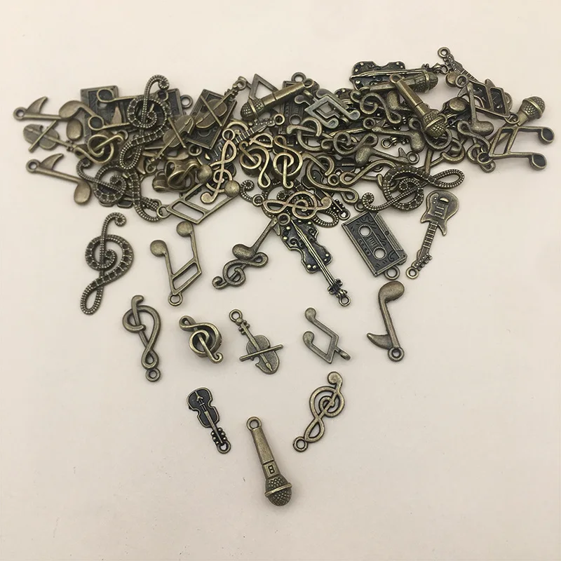 Винтажные подвески из бронзы и серебра подвеска в виде музыкальной ноты труба Сакс микрофон гитара Подвески DIY браслет ожерелье аксессуары