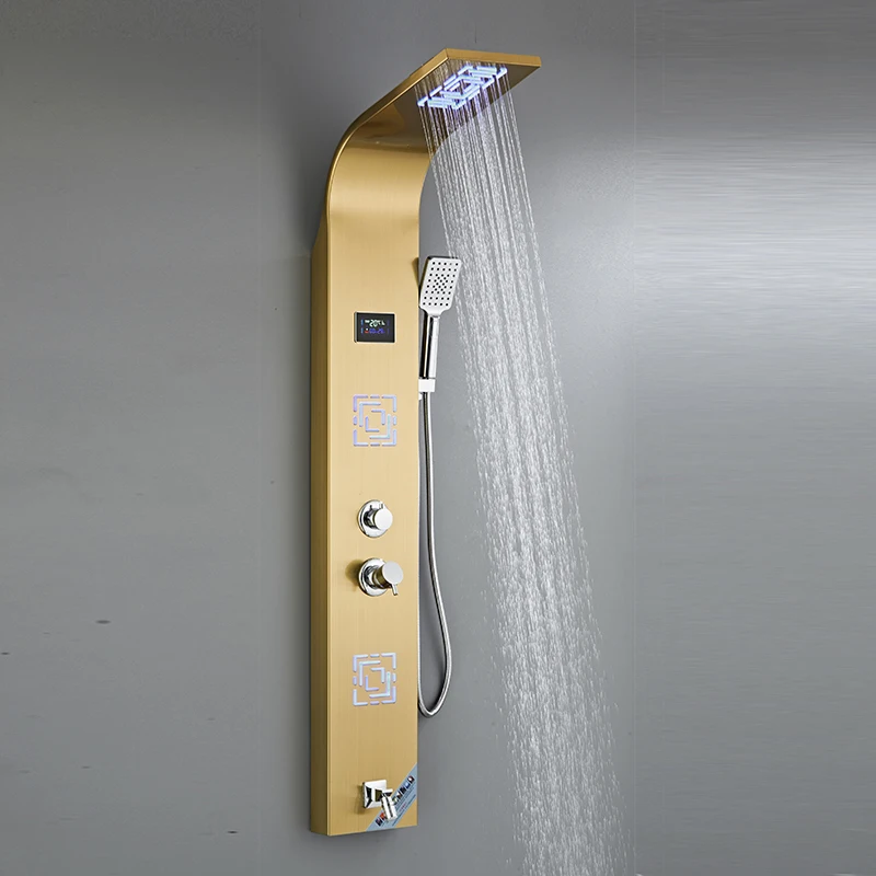 Modern LED Light Shower Panel Waterfall Rain Shower faucet Massage Jets Tub Shower Column Mixer Tap